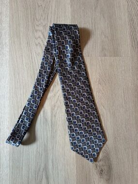 Pierre Cardin Vintage Silk Geometric Square Necktie Blue Gray